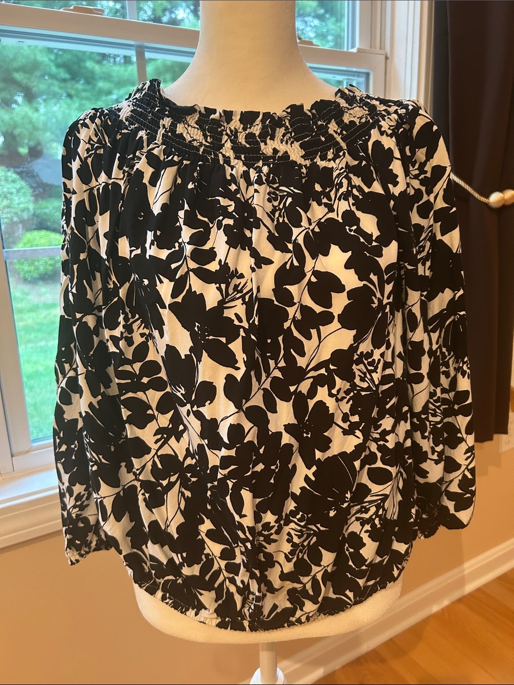 Tommy Hilfiger Black and White Floral Off-Shoulder Blouse